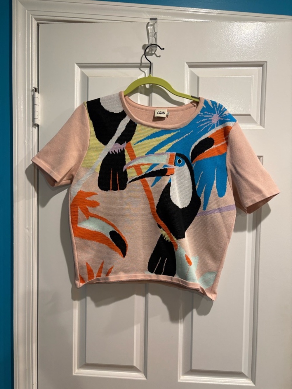 Beymen Club Toucan knit short sleeve tshirt top sz M pink